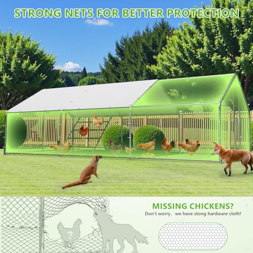 Large Chicken Coop,Metal Chicken Run for Yard with Feeding Door,Walk-in Chicken Pen for 10-20 Chickens,Outdoor Poultry Cage with Anti-UV Cover
