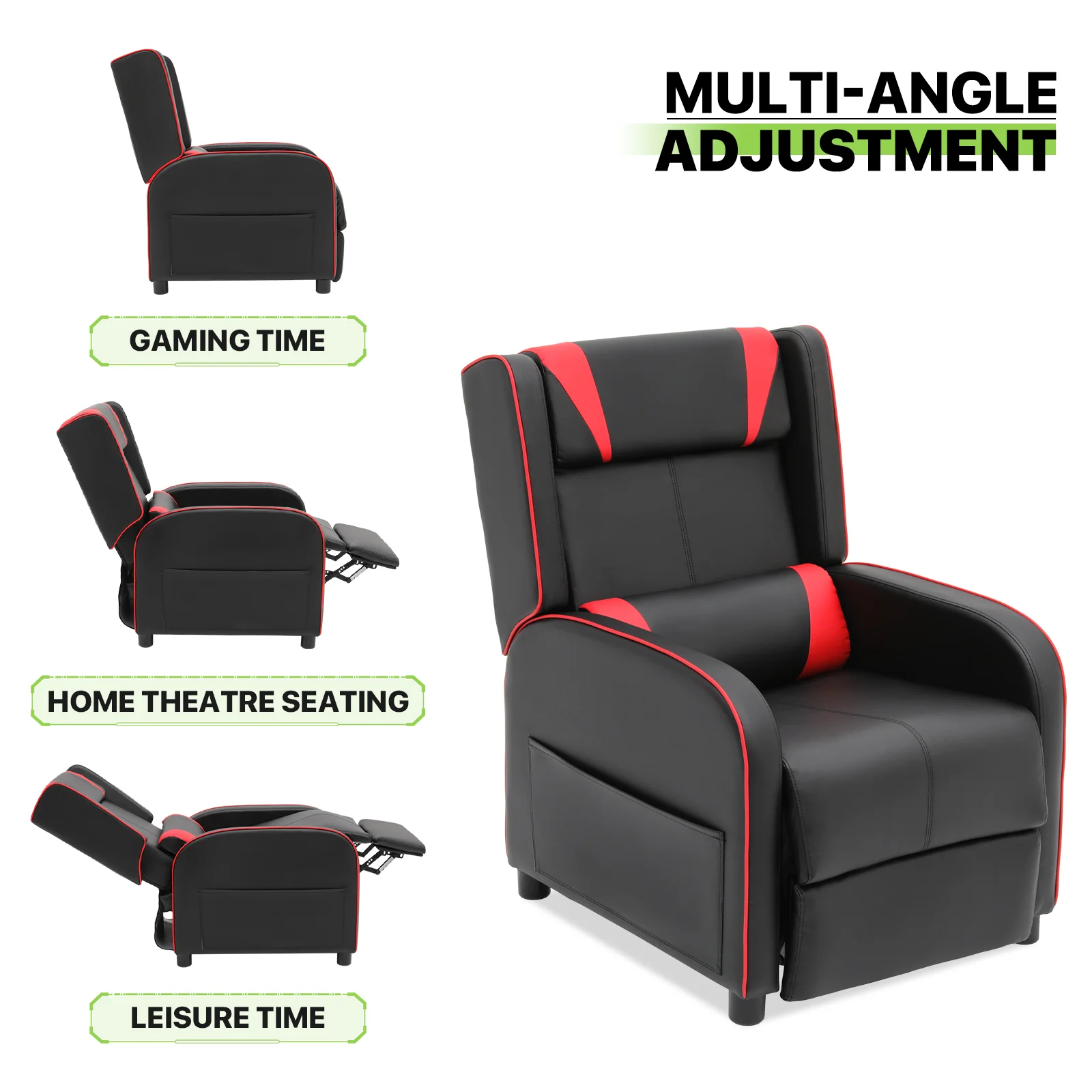 Magshion Gaming Massage Recliner Chair, Racing Style Game Lounge Chair with Footrest, Remote Control and Side Pocket, PU Leather Home Theater Seating
