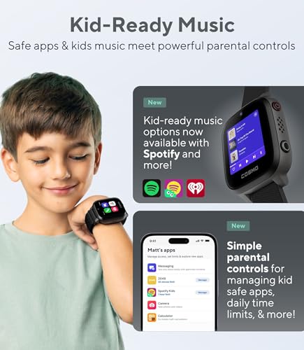 JrTrack 4 Kids Smart Watch by Cosmo | Phone Watch & GPS Tracker | Enhanced Parental Controls | Call, Text, Activity