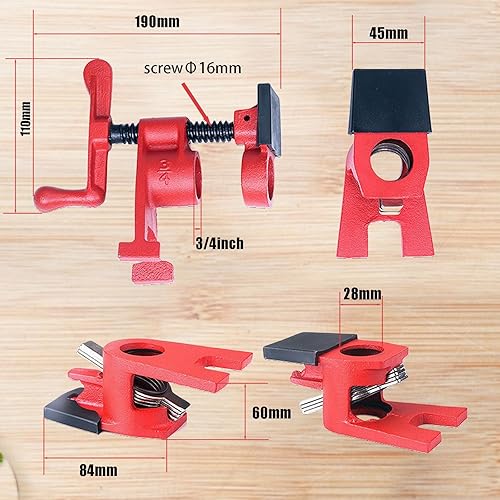 DURDUR 4 Stck RohrSchraubzwinge Rohrzwingen 3/4 zoll,Temperguss Schraubzwingen Set zum T&uuml;rfutter-Montage-set,Schnellspanner Clamp, Schraubstock