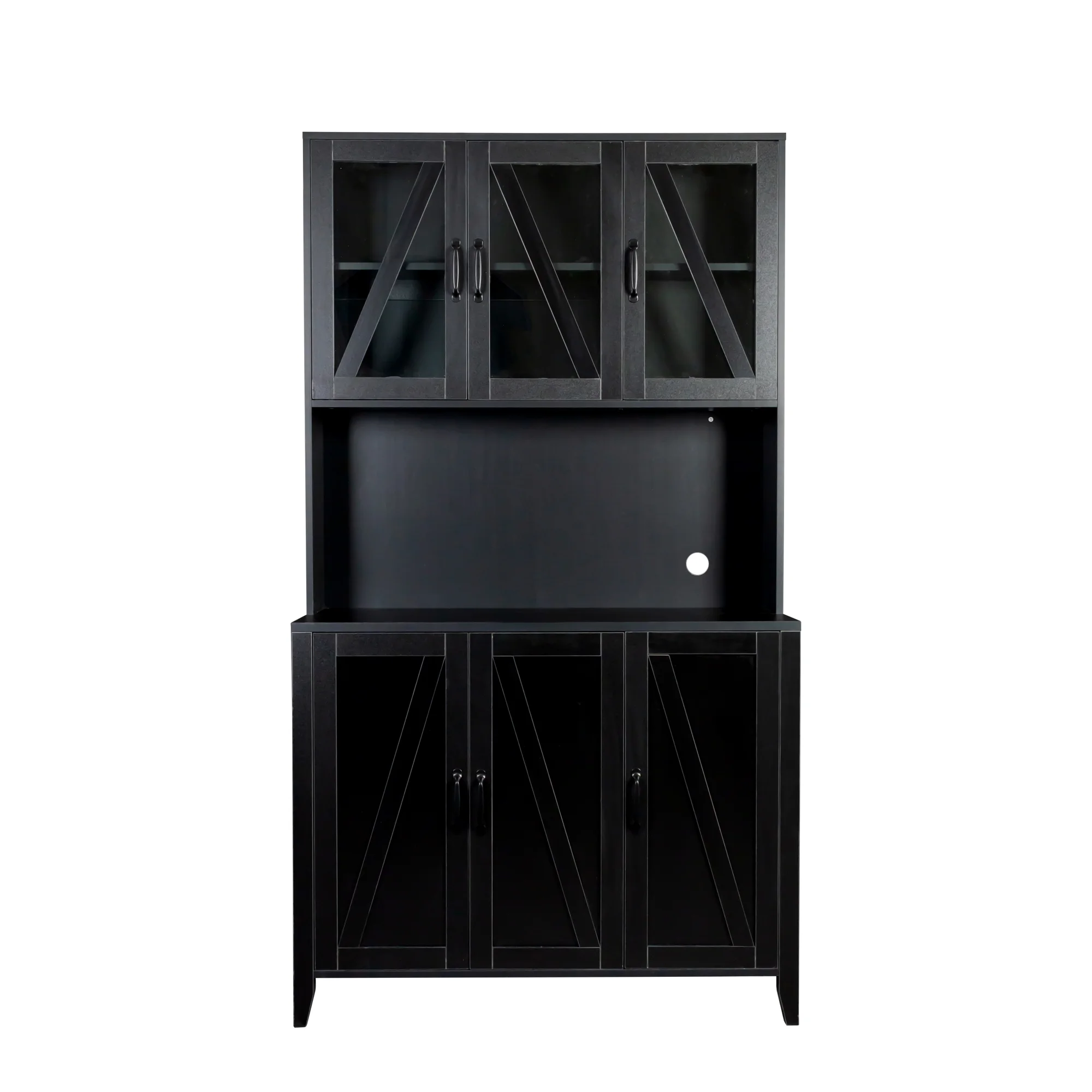 paproos Buffet Cabinet with Hutch, Kitchen Pantry Storage Cabinet, Black Sideboard for Kitchen, Storage Microwave Cabinet with Storage Space