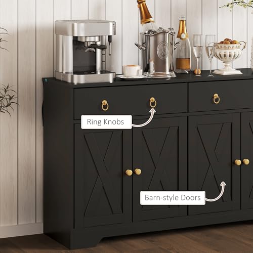 HOMCOM 48" Sideboard Buffet with Storage, Kitchen Storage Cabinet with 2 Drawers and 4 Barn Doors