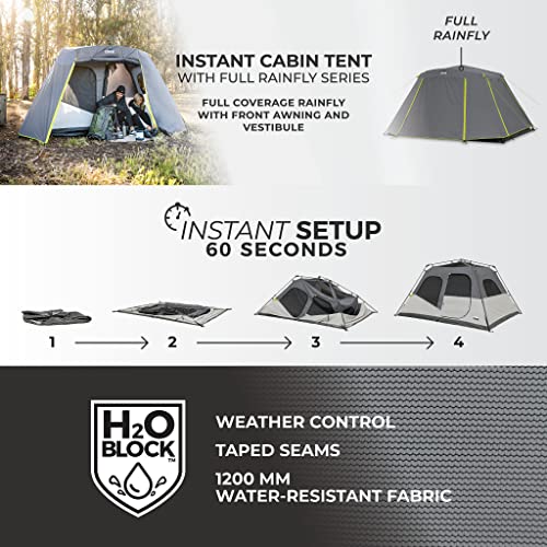 CORE Instant Cabin Tents | 6 Person / 9 Person / 10 Person / 12 Person Family Cabin Multi Room Pop Up Tents Car Camping | Included Storage Pockets
