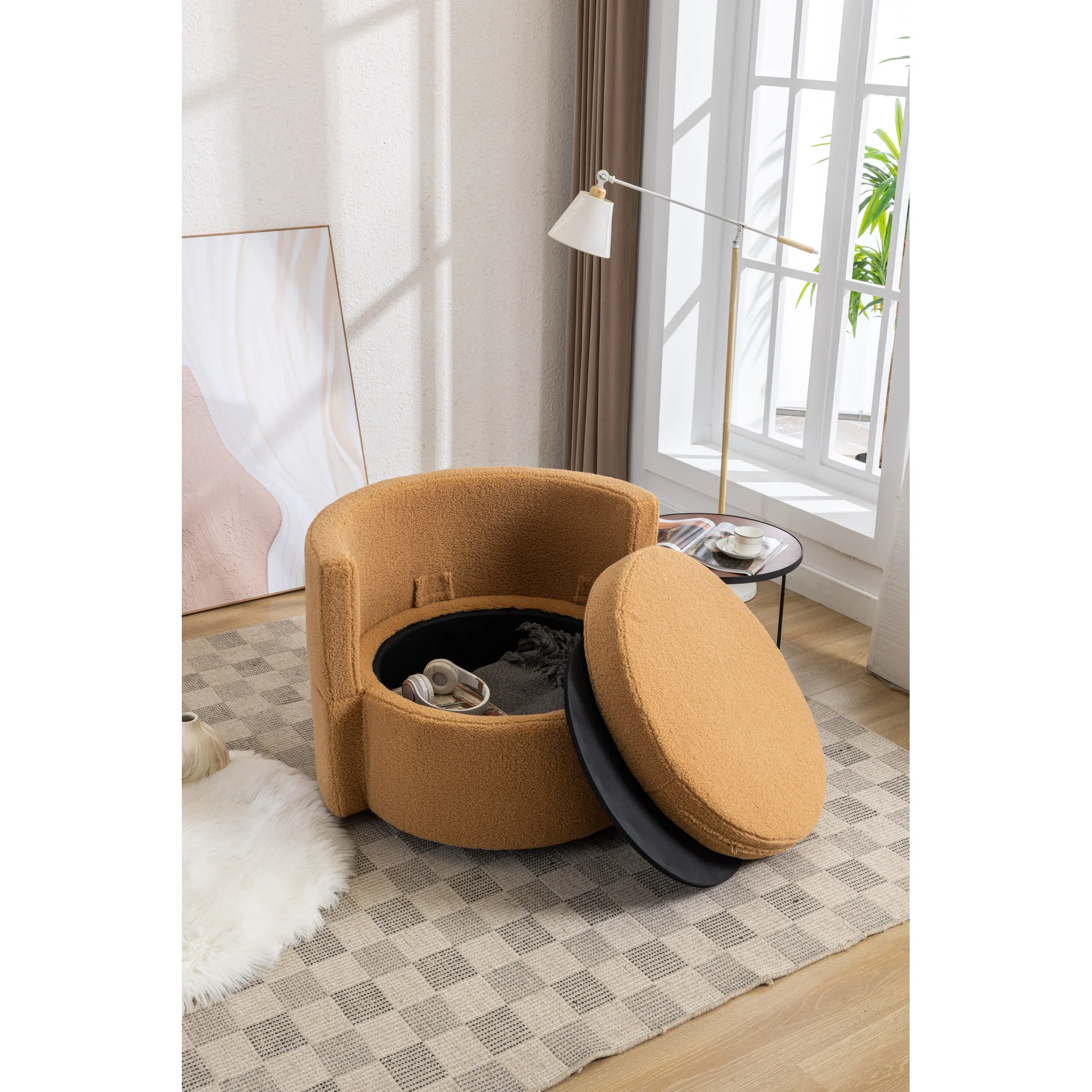 Swivel And Storage Chair For Living Room,Brown
