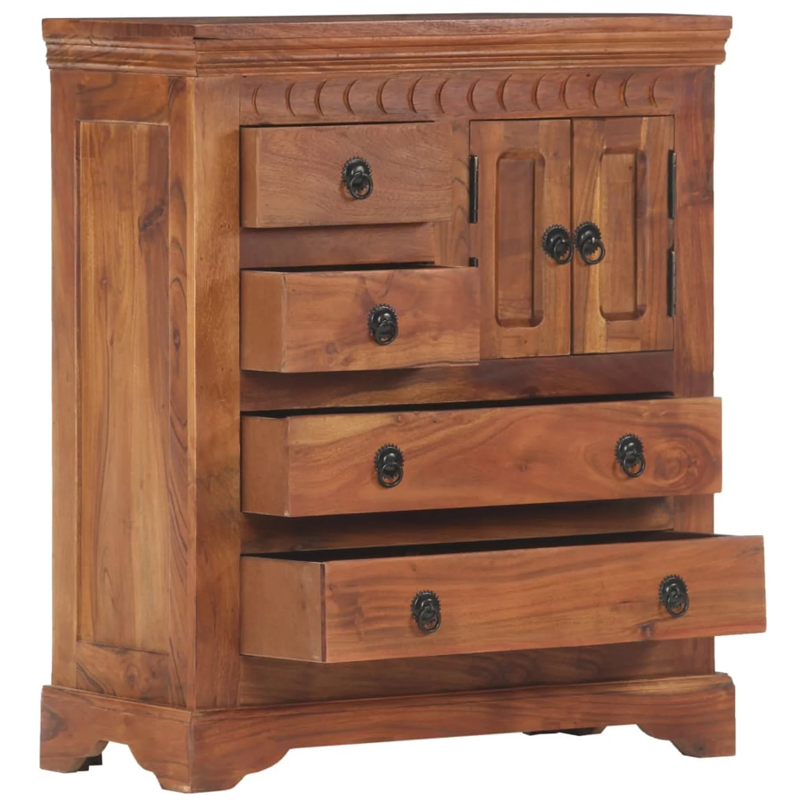 Dcenta Wooden Sideboard with 2 Doors Cabinet and 4 Storage Drawers Acacia Wood Sofa Couch End Side Table for Living Room, Kitchen, Bedroom