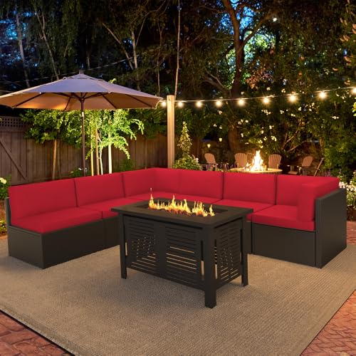 U-MAX 7 Piece Outdoor Patio Furniture Set, PE Rattan Outdoor Wicker Sectional Furniture Chair Set with Cushions and Tea Table
