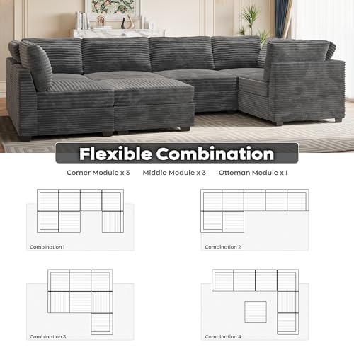 ovios 130.7" Modular Sectional Sofa Couch, U-Shaped Cloud Couches with 2 Ottomans Chaise