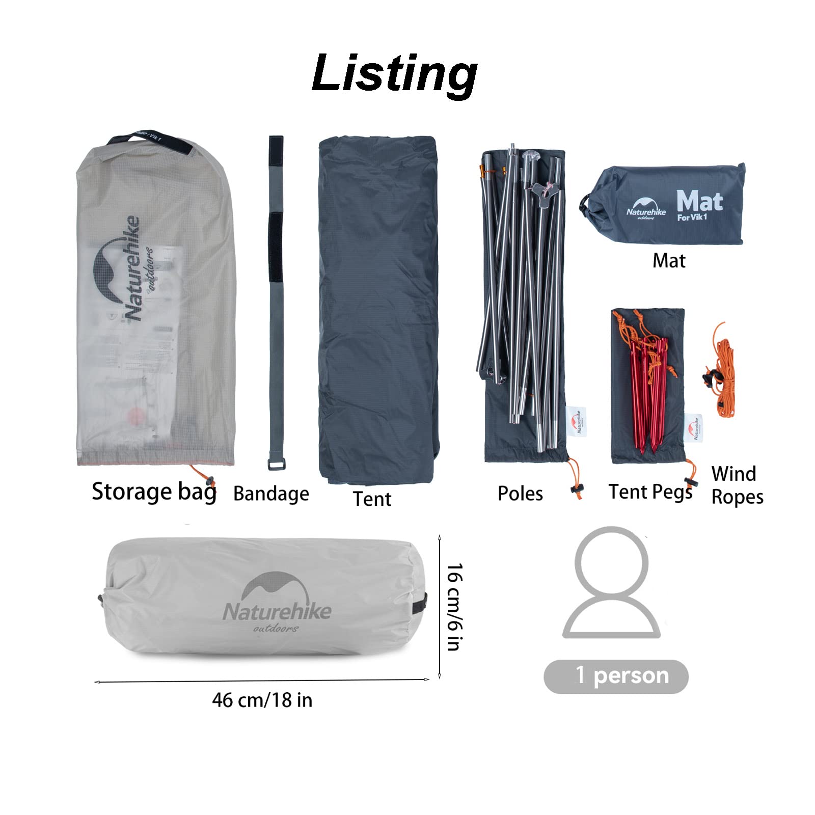 Naturehike VIK 1/2 Person Ultralight 3 Season Backpacking Tents with Footprint - 15D Lightest Portable Tent for Camping Hiking with Carry Bag