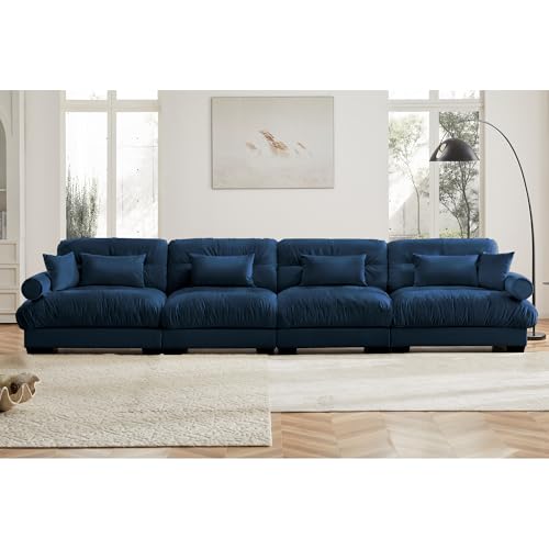 130" Modular Sectional Sofa,Velvet Upholstered Couches for Living Room,3 Seater Green Sofa Couch with Movable Ottoman