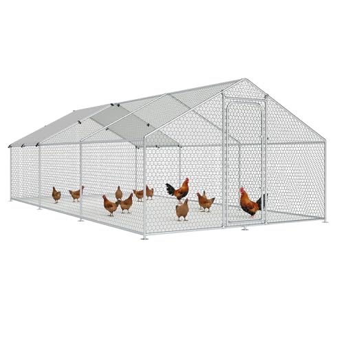 Chicken Coop Poultry Cage Large Metal Hen Run with Water-Resident Cover for Rabbit Duck House Outdoor Walk-in Chicken Pen for Yard