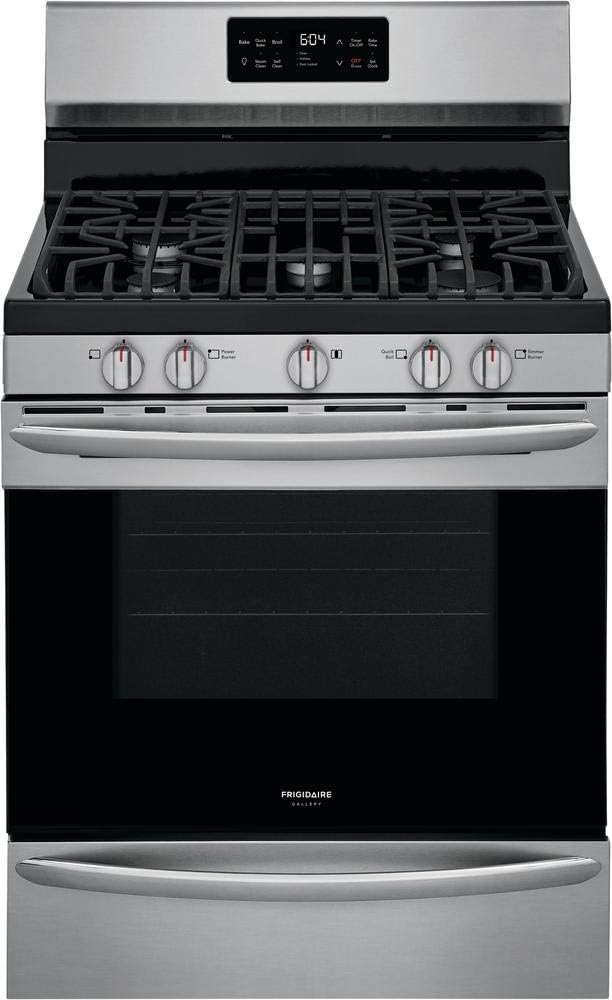 Frigidaire GCRG3038AF 30" Gallery Series Stainless Steel Freestanding Gas Range with 5 cu. ft. Oven Capacity 5 Burners Cast Iron Continuous Grates