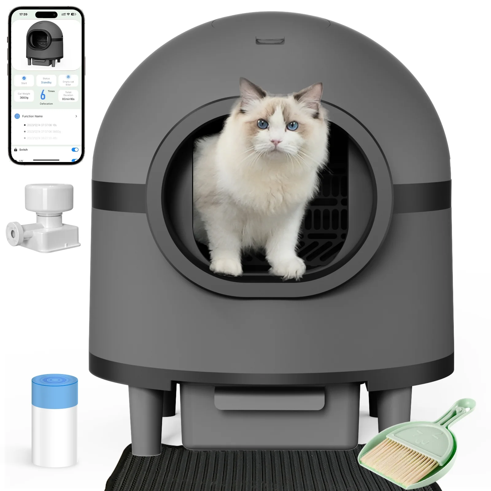 REDSASA Self Cleaning Litter Box,Automatic Cat Litter Box for Multiple Cats with Deodorizer & Mat & Liner,Anti-Pinch Safety Protection& Odor Removal