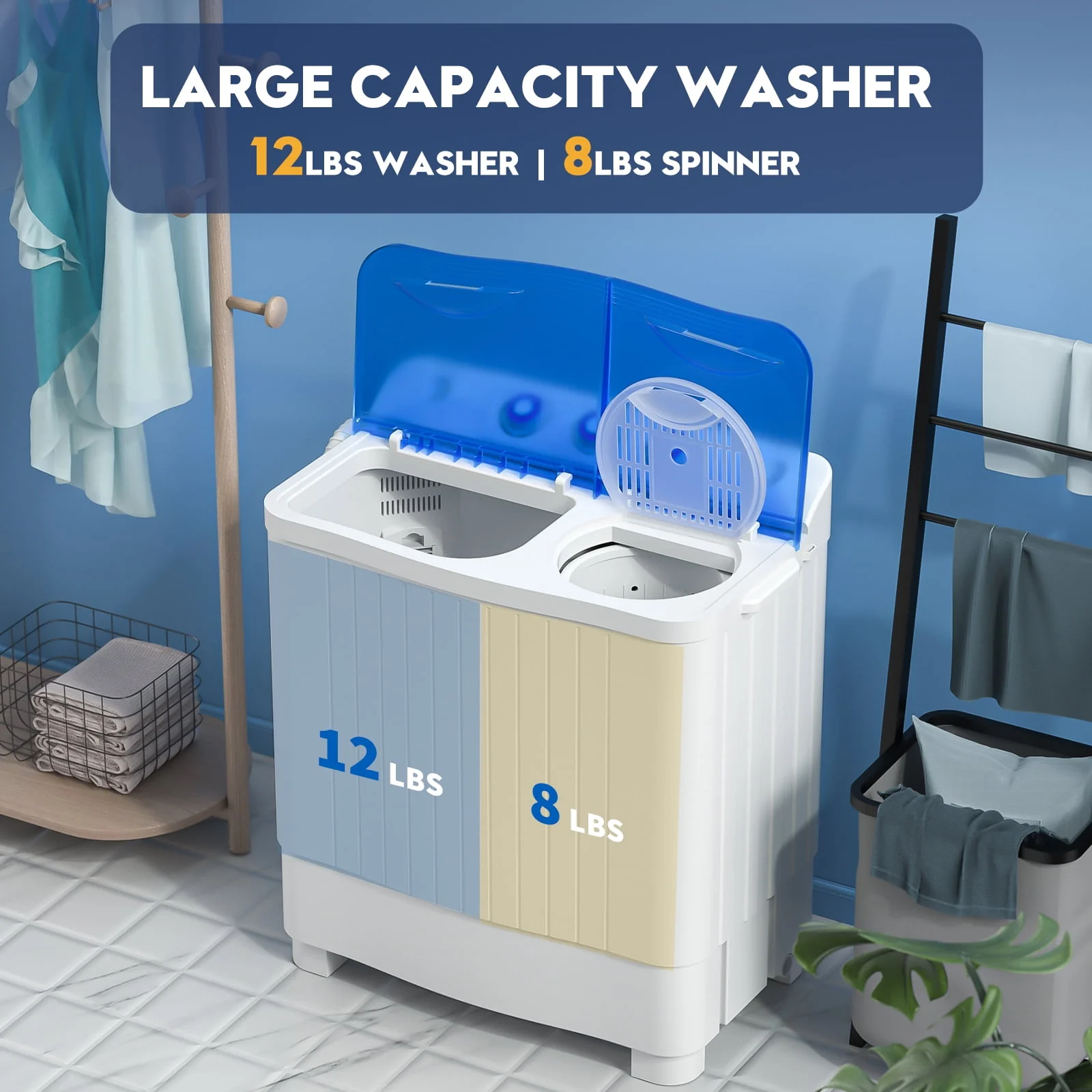 Auertech Portable Washing Machine 20lbs Mini Twin Tub Compact Semi-Automatic Washer Spinner Combo with Drain Pump