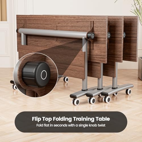 Commercial-Grade Flip-Top Folding Conference Table with Lockable Wheels - Heavy-Duty Mobile Steel Frame Desk for Office, Classroom, Event
