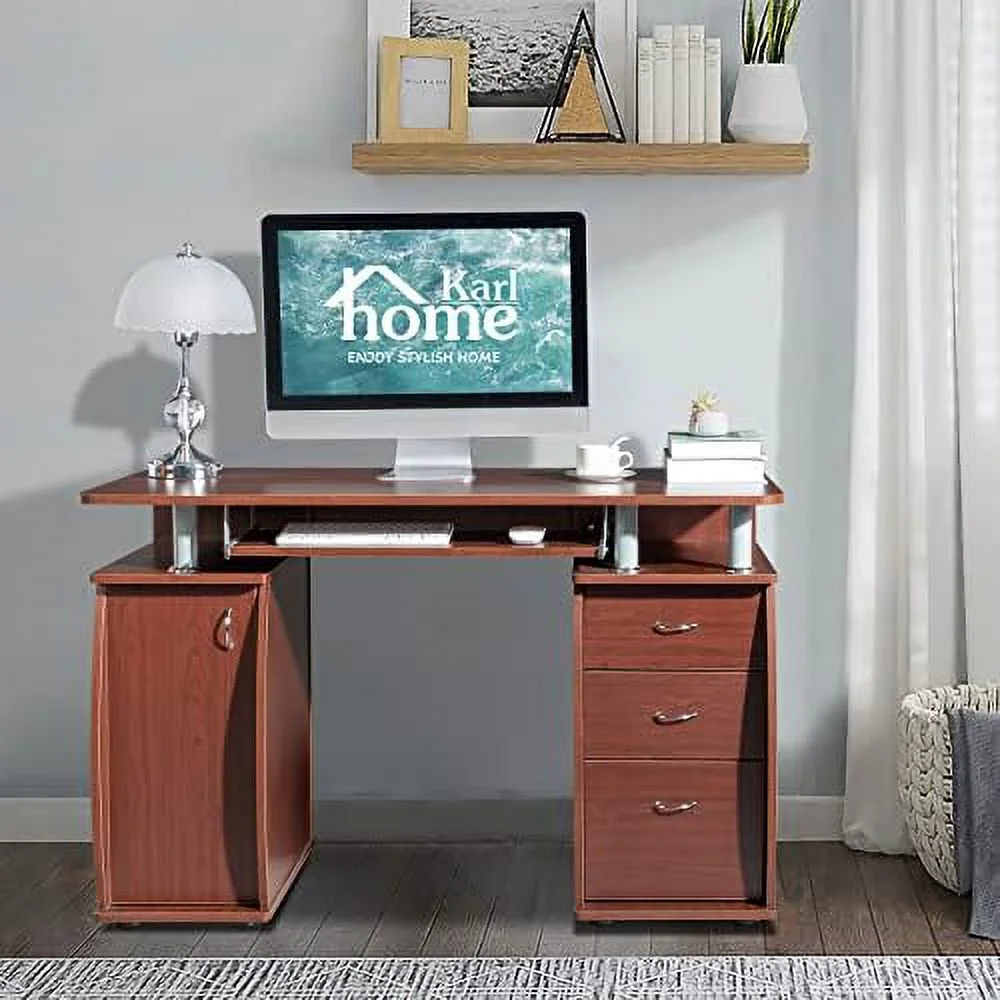 HOOMHIBIU Computer Desk with Drawers &amp;  Cabinet  Small Office Desk PC Laptop Workstation for Home  Studio  Office  Apartment  Black