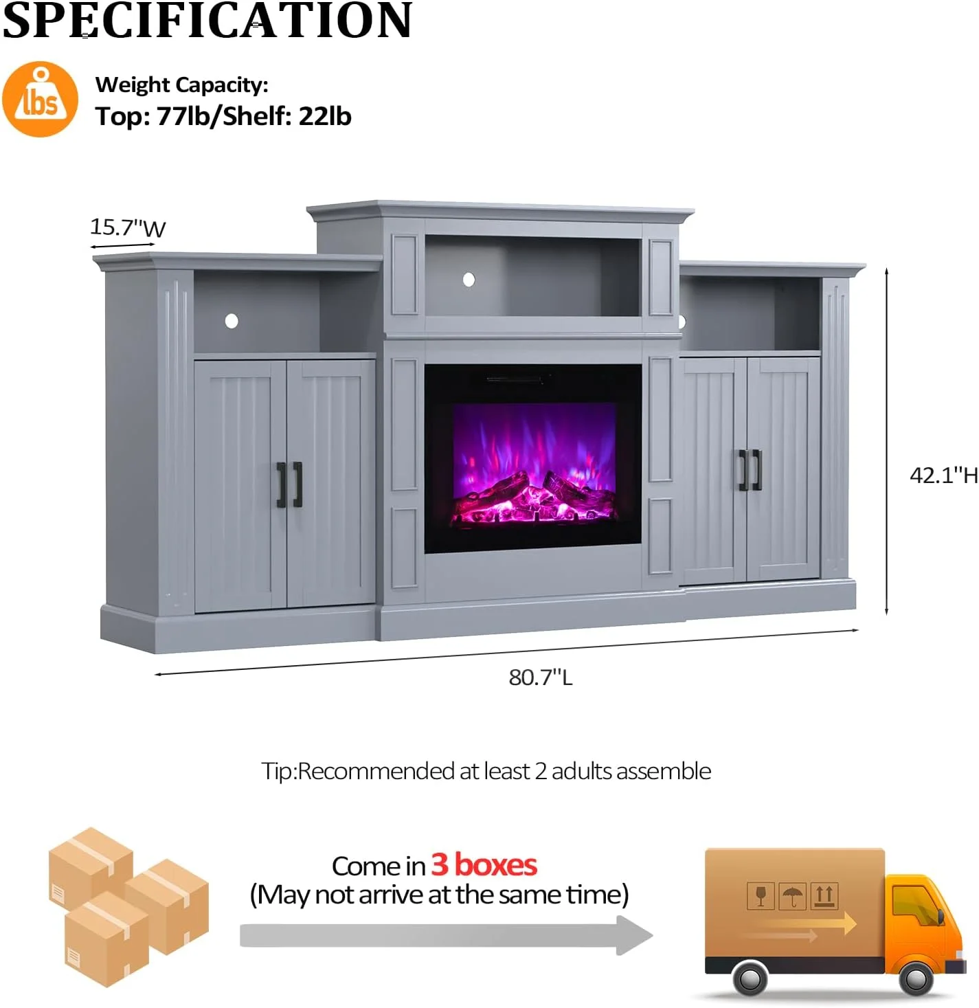 VINGLI Electric Fireplace with Mantel, 79 inches Fireplace TV Stand Media Console Entertainment Center, Gray