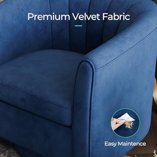 LINSY Swivel Accent Chair Ottoman Set: Velvet Small Barrel Chair with Foot Rest
