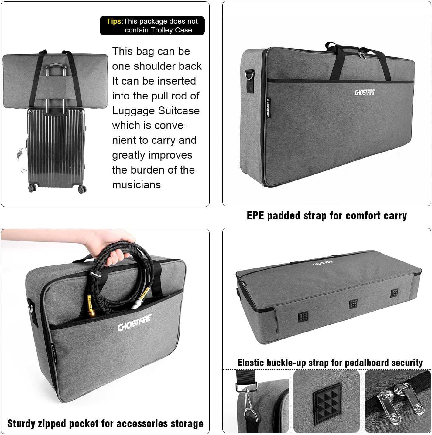Ghost Fire Guitar Pedal Board Aluminum Alloy Effect Pedalboard with Carry Bag,V series (V-BABY MAX（Deluxe Edition）)