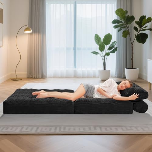 HABUTWAY Folding Sofa Bed, Convertible Sleeper Chair Bed w/Dual-Pillow & Handle, Foldable Floor Sofa Lounge w/Back Support for Living Room, Bedroom