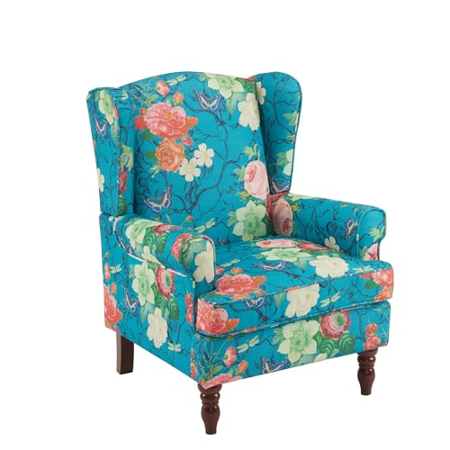 MELLCOM Floral Accent Chair, High Back Upholstered Armchair with Solid Legs, Leisure Single Sofa Chair for Living Room, Bedroom, Home Office