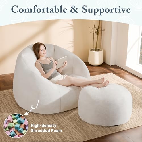 Giant Bean Bag Chair for Adults - Comfy Plush Round Shell Soft Accent Chair, Oversized Cozy Lounge Floor Sofa Reading Chair