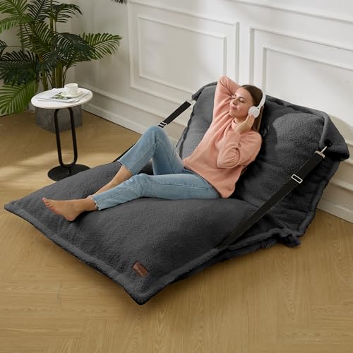 Homguava Giant Bean Bag Chair, Bean Bag Sofa with Adjustable Backrest, Bean Bag Bed with Filling and Detachable Sherpa Cover