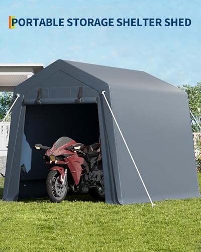7x10 FT Portable Outdoor Storage Shed with 2 Roll-Up Zipper Doors & Vents, 240G Heavy-Duty Shelter Waterproof PE Tarp