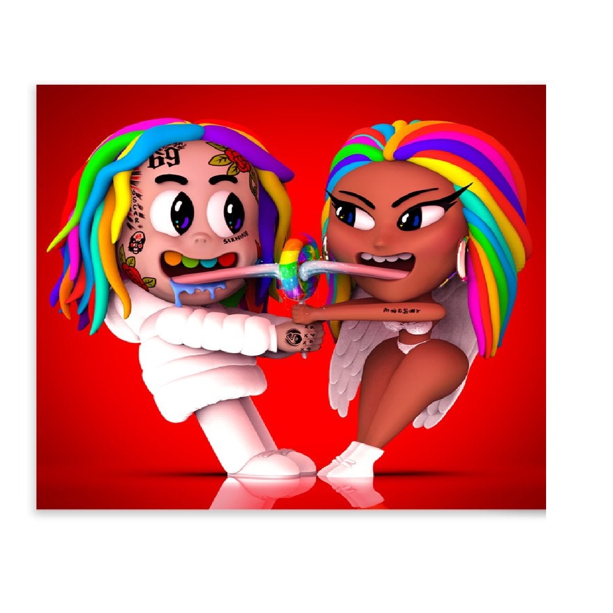 6IX9INE With Nicki Minaj - Trollz Exclusive White Blue Splatter Colored Vinyl LP