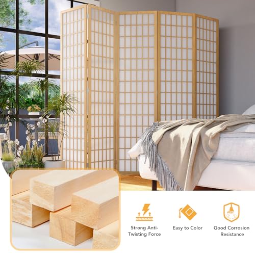 JOSTYLE Room Divider Wall Shoji Screen, 6 Panel Folding Privacy Screen for Room Separation, Japanese Wood Room Divider, 5.9 Ft, Natural