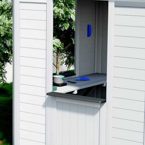 All Spruce Outdoor Kids Playhouse, Toddler Playhouse Wooden Playhouse for Kids Ages 3-10, with Sink, Stove, Flower Pot Holders, Phone