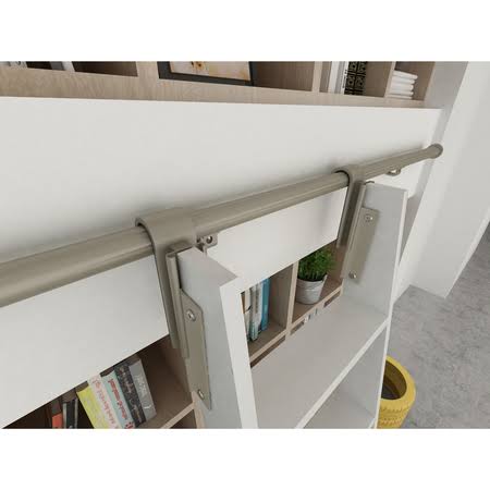 E-Glide 107 in. Un-Finished Red Oak Library Ladder Satin Nickel Sliding Hook Ladder Kit with 8 ft. Rail | EG.300-107RO-08.02