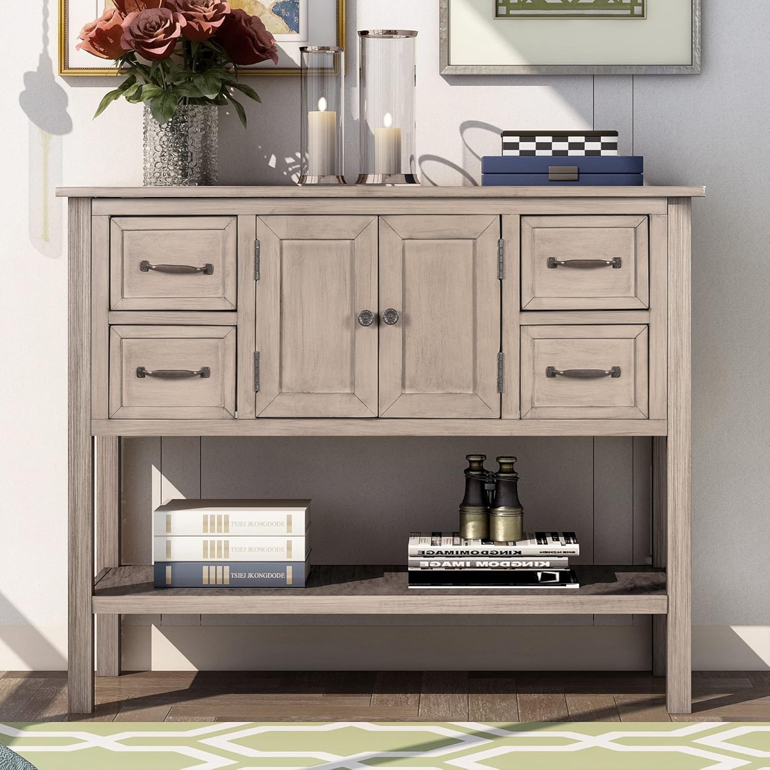 Modern Console Table Sofa Table, Rockjame Wood Accent Table, Buffet Table, Entryway Table End Table for Living Room with 4 Drawers