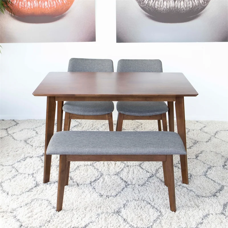Home Square 4 Piece Furniture Set with Dining Table Bench and 2 Dining Chairs
