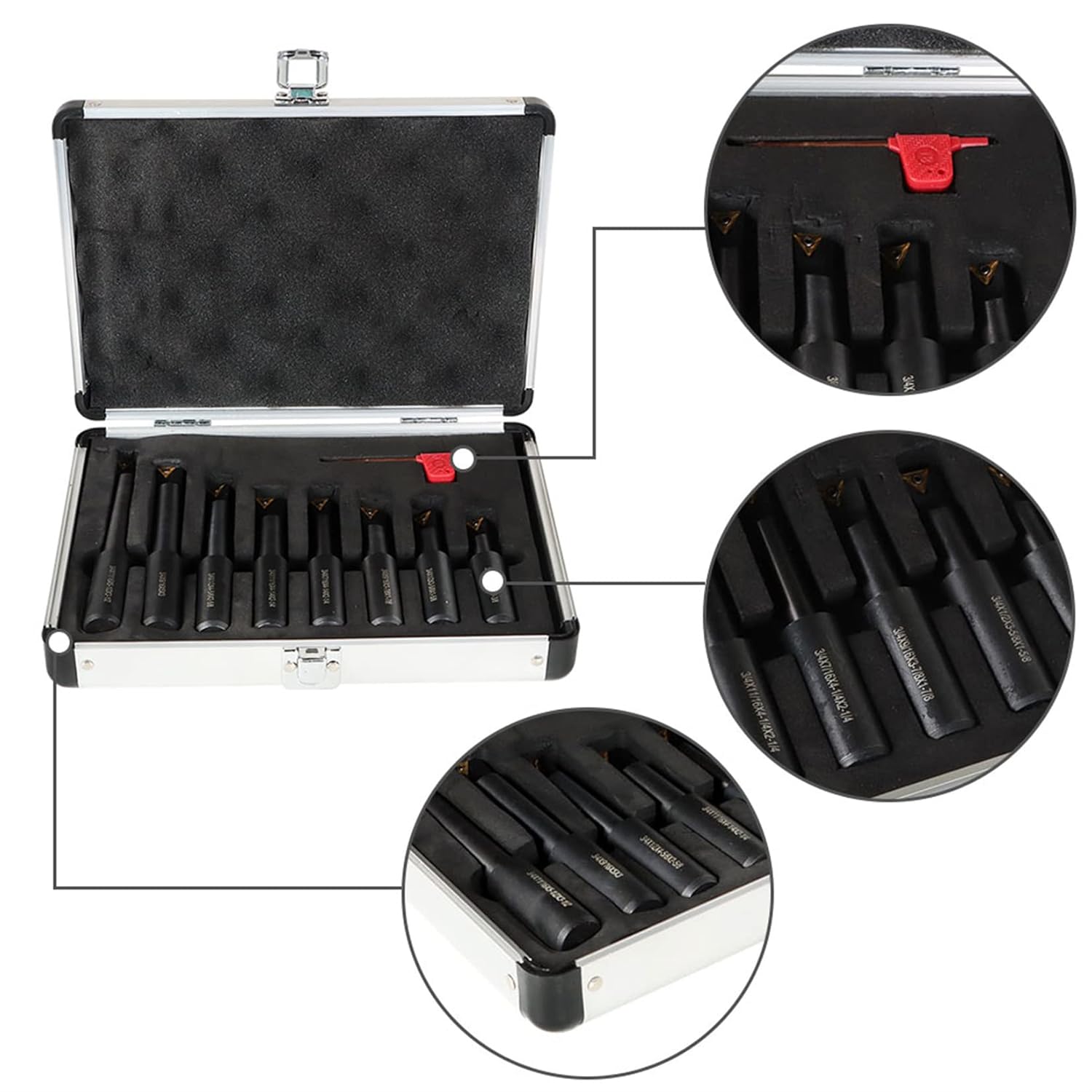 findmall 4Pcs 1/2 Shank Boring Bars Set,90 Degree with Indexable Carbide Inserts TCMT21.51(TCMT110204),1-1/4 to 2-1/2Boring Depth,7/16 to 1/2Min Bore