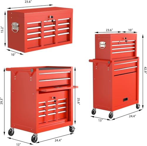 8-Drawer High Capacity Rolling Tool Chest, Removable Cabinet Storage Tool Box with Wheels and Drawers