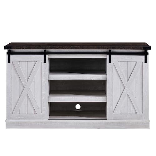 EDYO LIVING Farmhouse TV Stand for 65 Inch TV, Wood TV Stand with Sliding Barn Door, Entertainment Center with Storage Cabinet