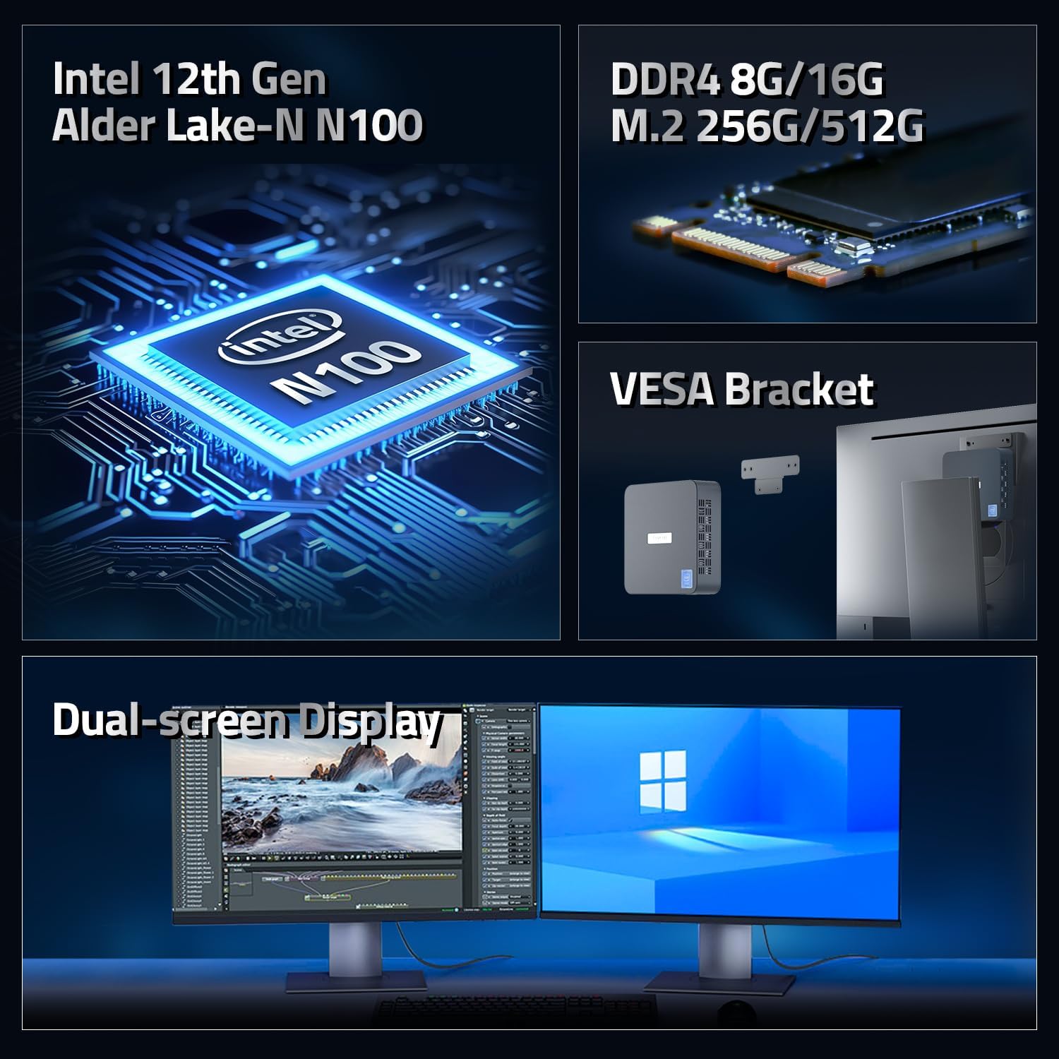 WI-6 Pro Mini PC, Intel 12th Gen N100 Mini Computer,16GB DDR4 RAM 512GB SSD