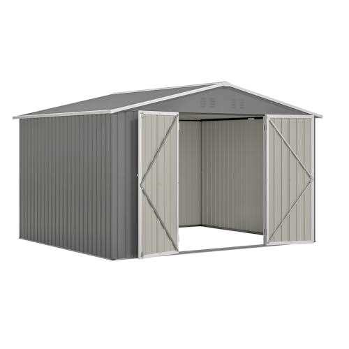 6x4 ft Small Outdoor Metal Storage Shed with Floor Frame & Lockable Door, Heightened Entry Garden Tool Shed for Backyard, Durable Galvanized Steel