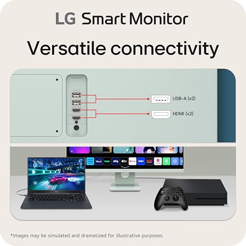 LG 27SR50F-W Smart Monitor 27-Inch FHD (1920x1080) IPS Display, webOS 23, HDR 10, x2 Built-in Speakers, AirPlay 2, Screen Share, Bluetooth, ThinQ App