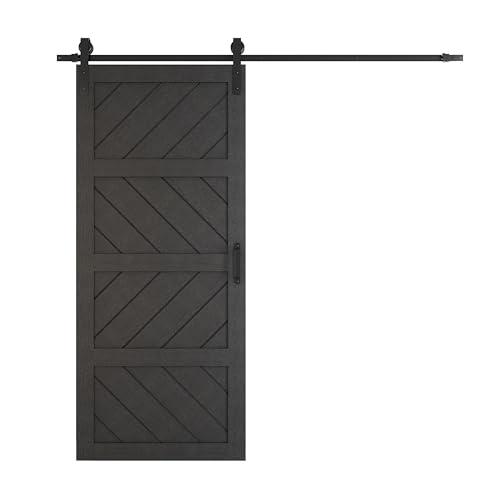 Sliding Barn Door 30”x84”, Black Barn Doors with Modern Paneled Wave Design, Complete Barn Door Set, Waterproof PVC Surface