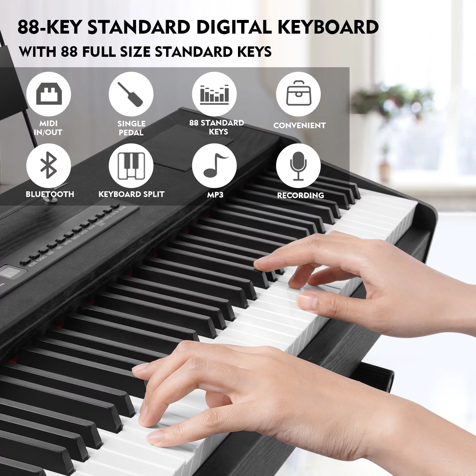 MUSTAR 88-Key Digital Piano Weighted Keyboard Hammer Action w/Stand, Bluetooth,Pedal,Bag,MDF,Black