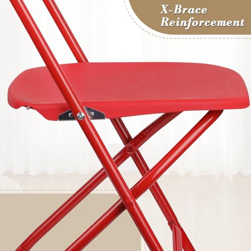 Athena Collection Red Plastic Folding Chairs for Adults, 10 Pack