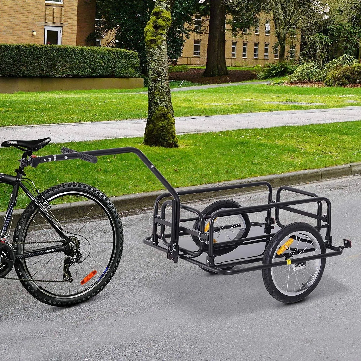 Aosom Folding Bike Cargo Trailer Cart with Seat Post Hitch (Black)