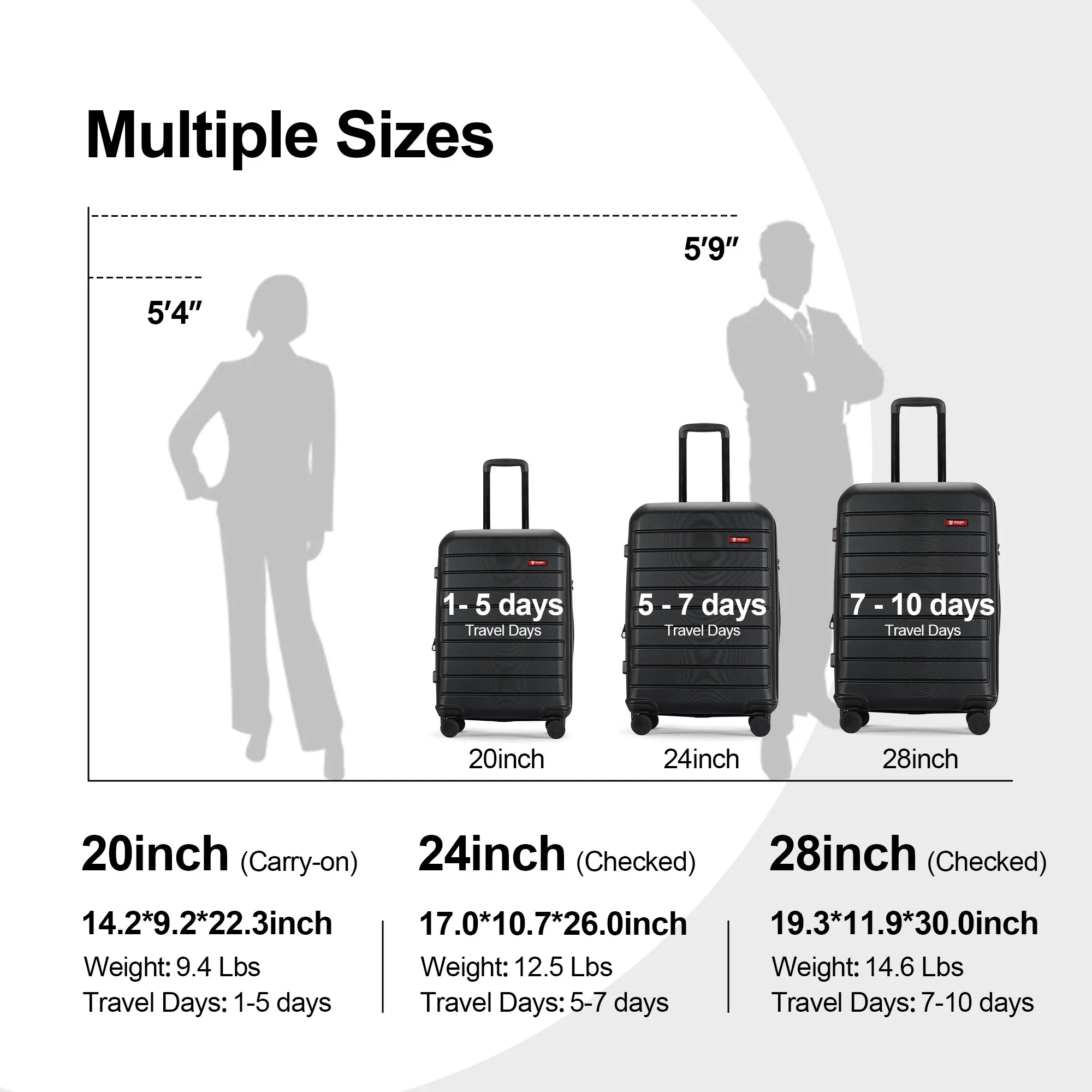 GinzaTravel 3 Piece Expandable Luggage Sets,Large Hard Side Suitcase with Wheels&TSA Lock,Black
