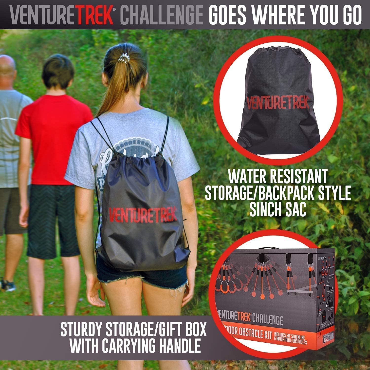 VENTURETRAIL 50FT American Ninja Warrior Obstacle Course for Kids, Ninja Warrior Kids, Ninja Slackline for Backyard