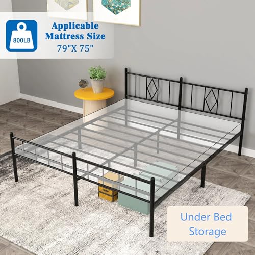 Full Size Bed Frame, 14 Inch Metal Platform Bed with Iron-Art Headboard & Footboard, Classic Bed Frame with Heavy Duty Metal Slats Support