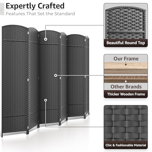 Sorbus 8-Panel Black Room Divider with Double Hinged Panels, 6 ft Tall Folding Privacy Screen