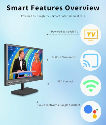 Feihe 17 inch Small Smart TV Built-in Android Operating System, HD Flat Screen Compact Smart Television for Kitchen, Home