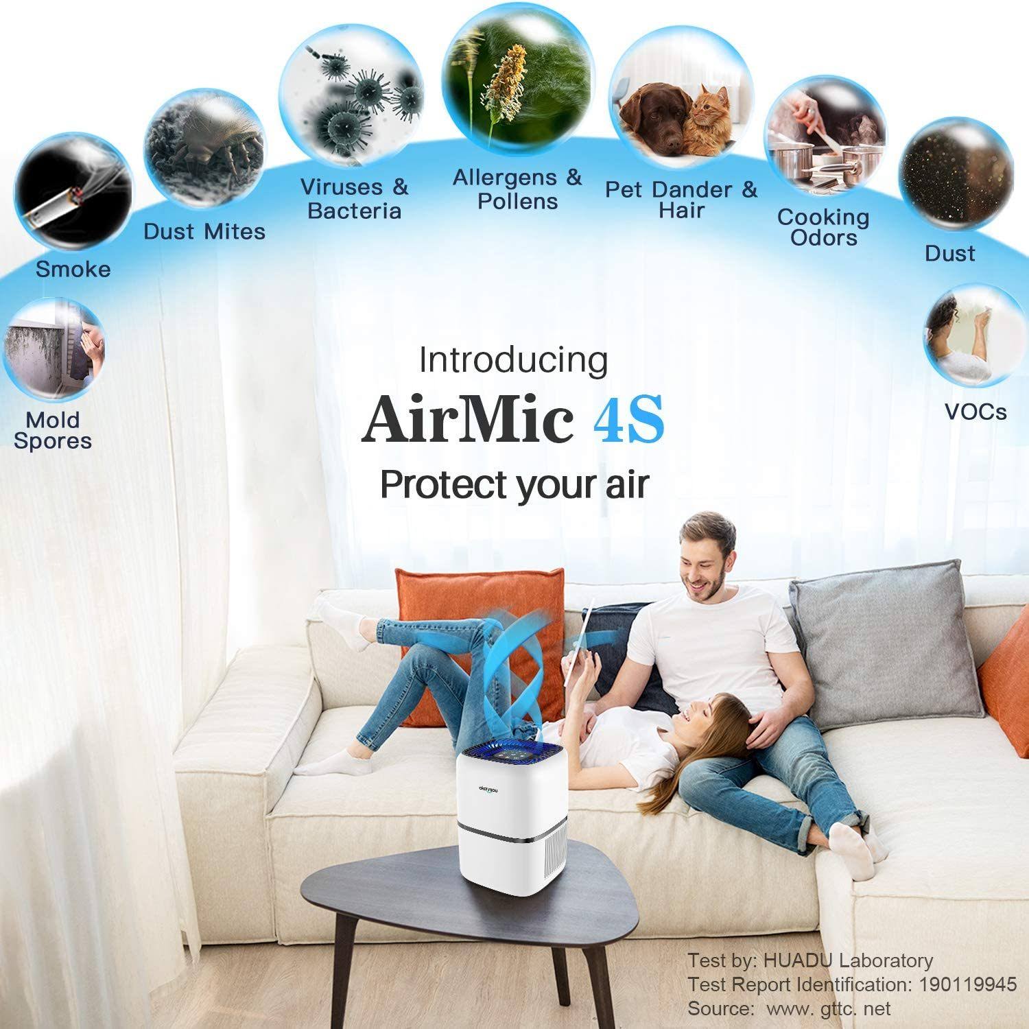Okaysou AirMic4S Medical Grade Air Purifier for Home Allergies and Pets