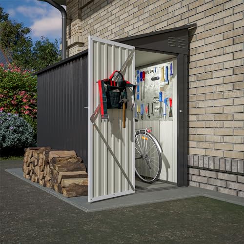 4×8 FT Outdoor Metal Storage Shed,Heavy-Duty Lean to Storage Shed with Floor Base,Garden Tool Metal Storage House W/Lockable Door and 2 Air Vents